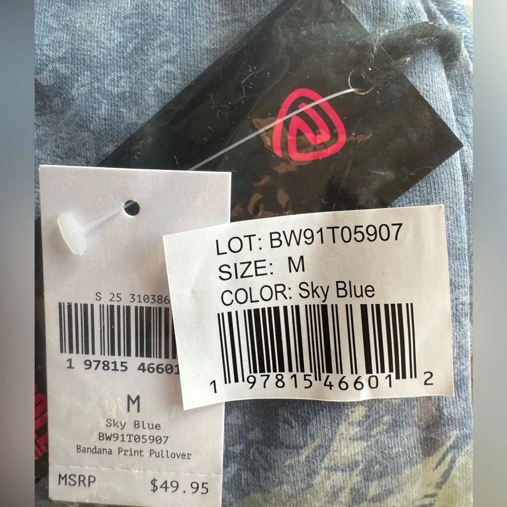 Rock & Roll Denim Blue Bandana Print Crewneck Pullover Sweatshirt Size M NWT - Picture 4 of 6